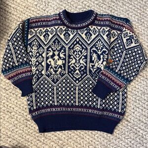 Vintage Dale of Norway Sweater Mens Small Wool Lillehammer 1994 Olympics Blue